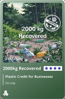 ZeLoop promotional graphic mentioning 2000 kg recovered plastic credit for businesses ZeLoop promotional graphic mentioning 2000 kg recovered plastic credit for businesses
